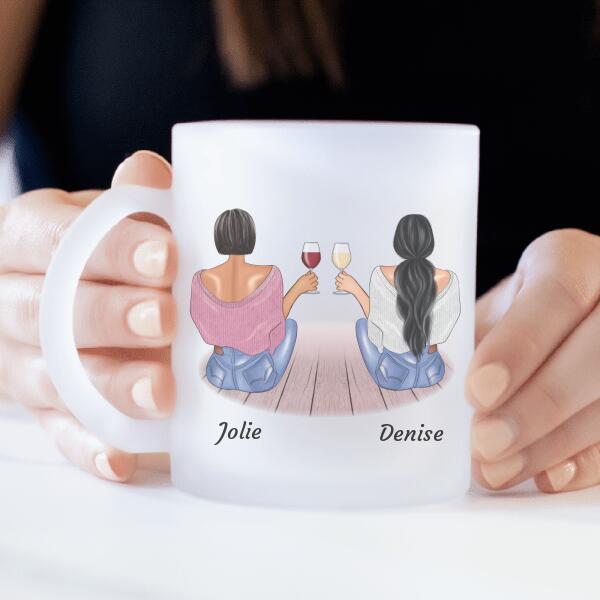 Meilleures amies assises - mug personnalisé en verre dépoli
