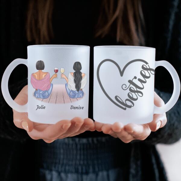 Meilleures amies assises - mug personnalisé en verre dépoli
