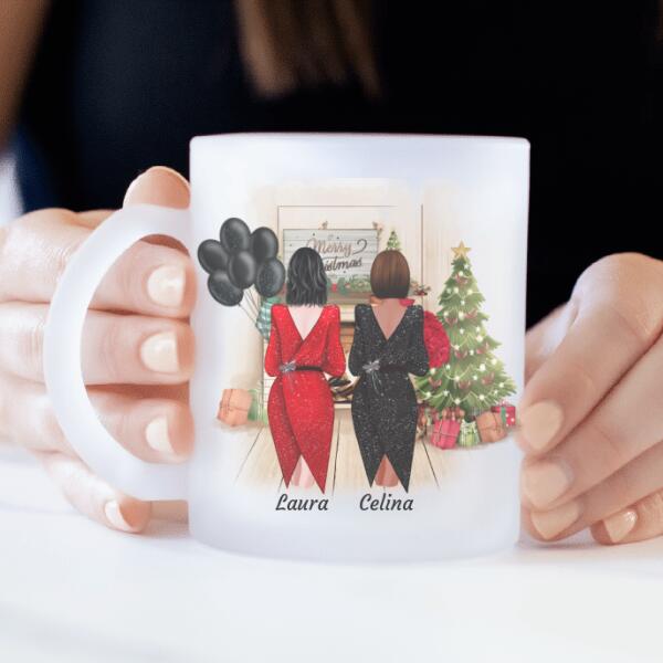 MEILLEURES AMIES FESTIVES (ÉDITION DE NOËL)  - mug personnalisé en verre dépoli