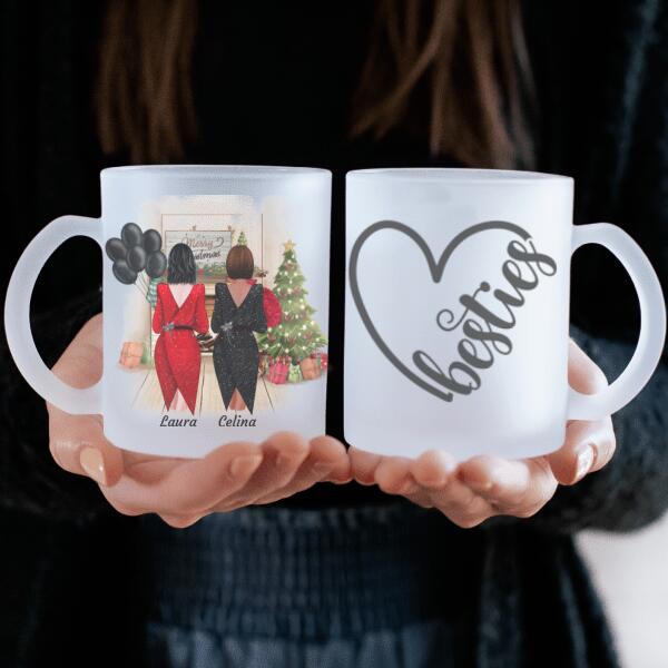 MEILLEURES AMIES FESTIVES (ÉDITION DE NOËL)  - mug personnalisé en verre dépoli