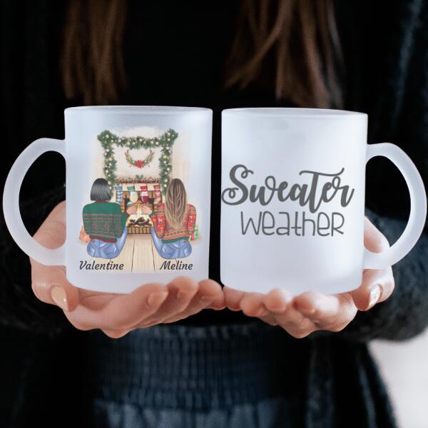 MEILLEURES AMIES ASSISES (ÉDITION DE NOËL) - mug personnalisé en verre dépoli