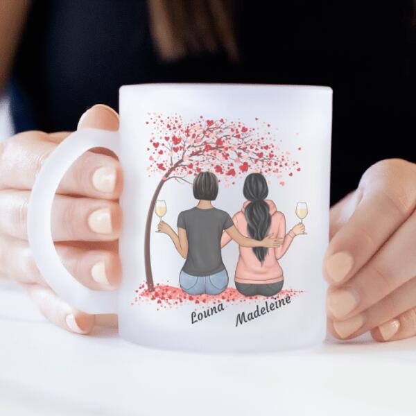 MEILLEURES AMIES ASSISES SOUS UN ARBRE - mug personnalisé en verre dépoli