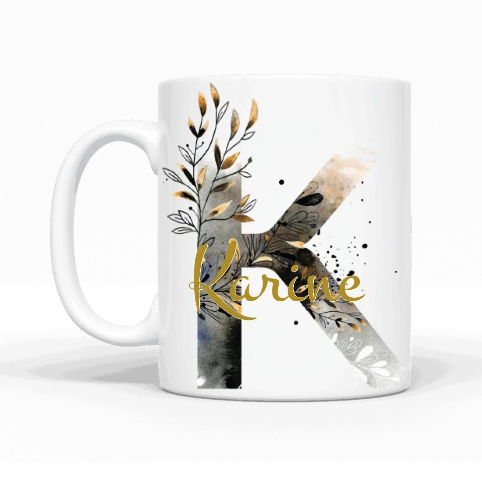 Thème lettres édition noire transparent (d´un côté)  - Mug personnalisé