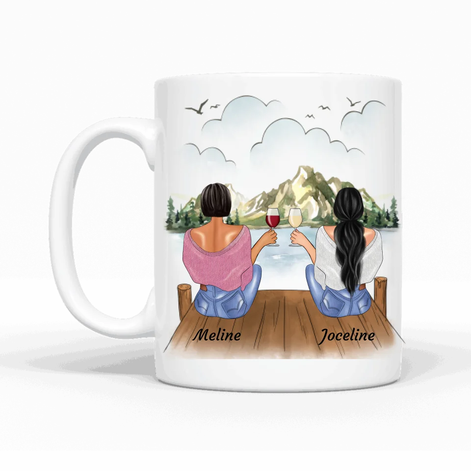 Meilleures amies assises au ponton - Mug personnalisé