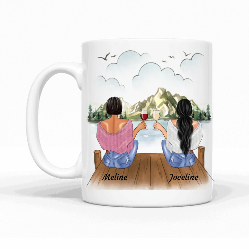 Meilleures amies assises au ponton - Mug personnalisé