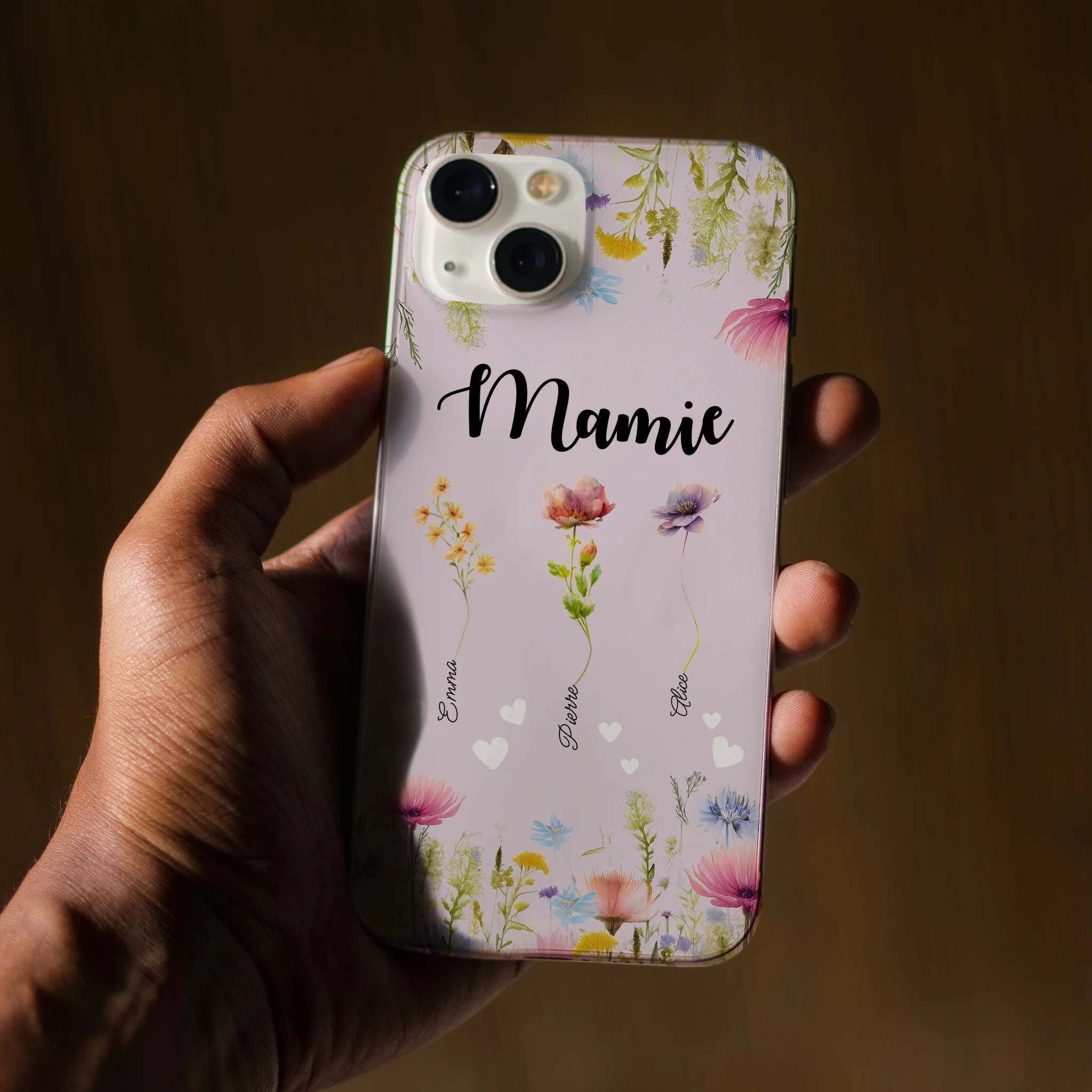 Mamie / Maman Fleur personnalisée Nom de l'enfant - Coque de téléphone personnalisable