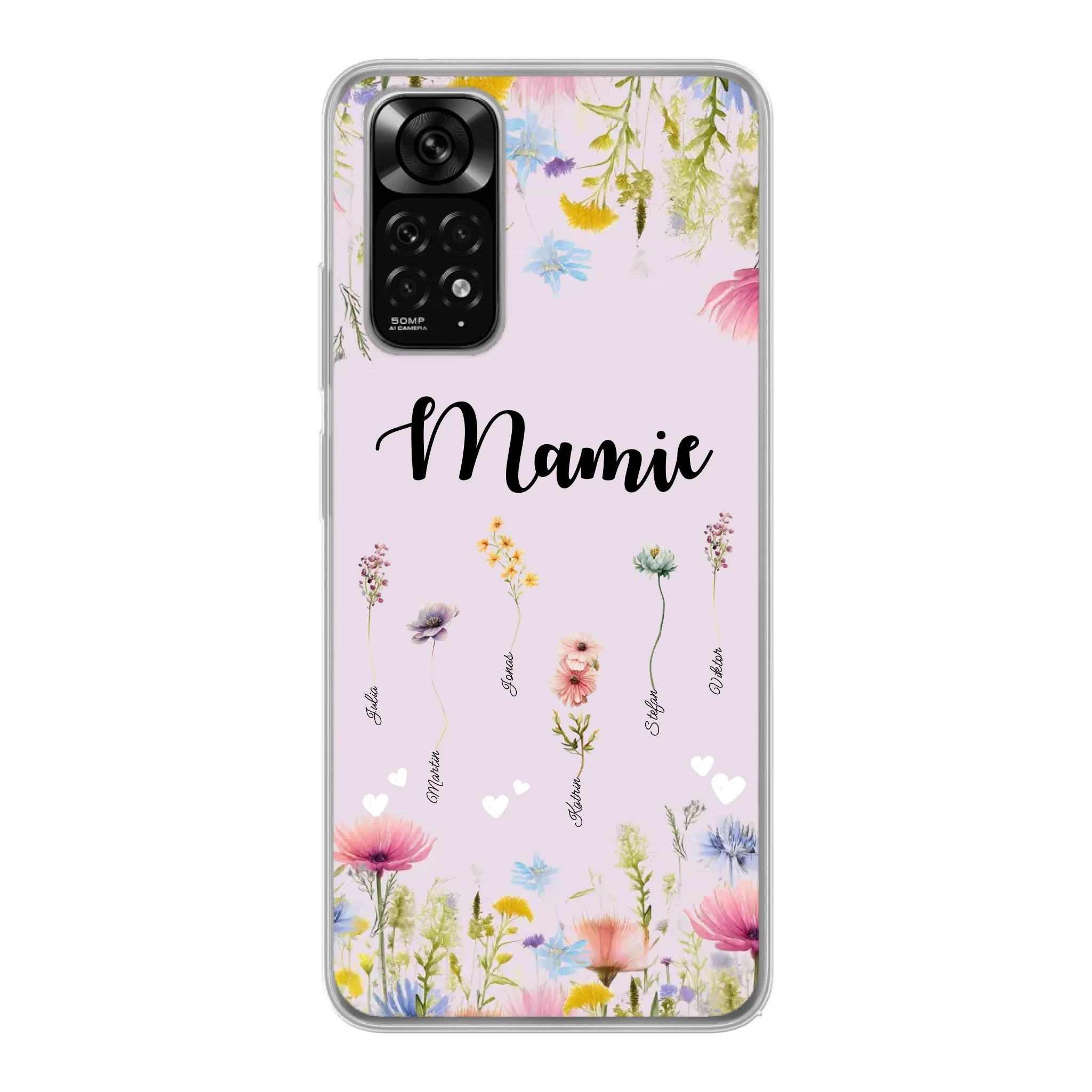 Mamie / Maman Fleur personnalisée Nom de l'enfant - Coque de téléphone personnalisable