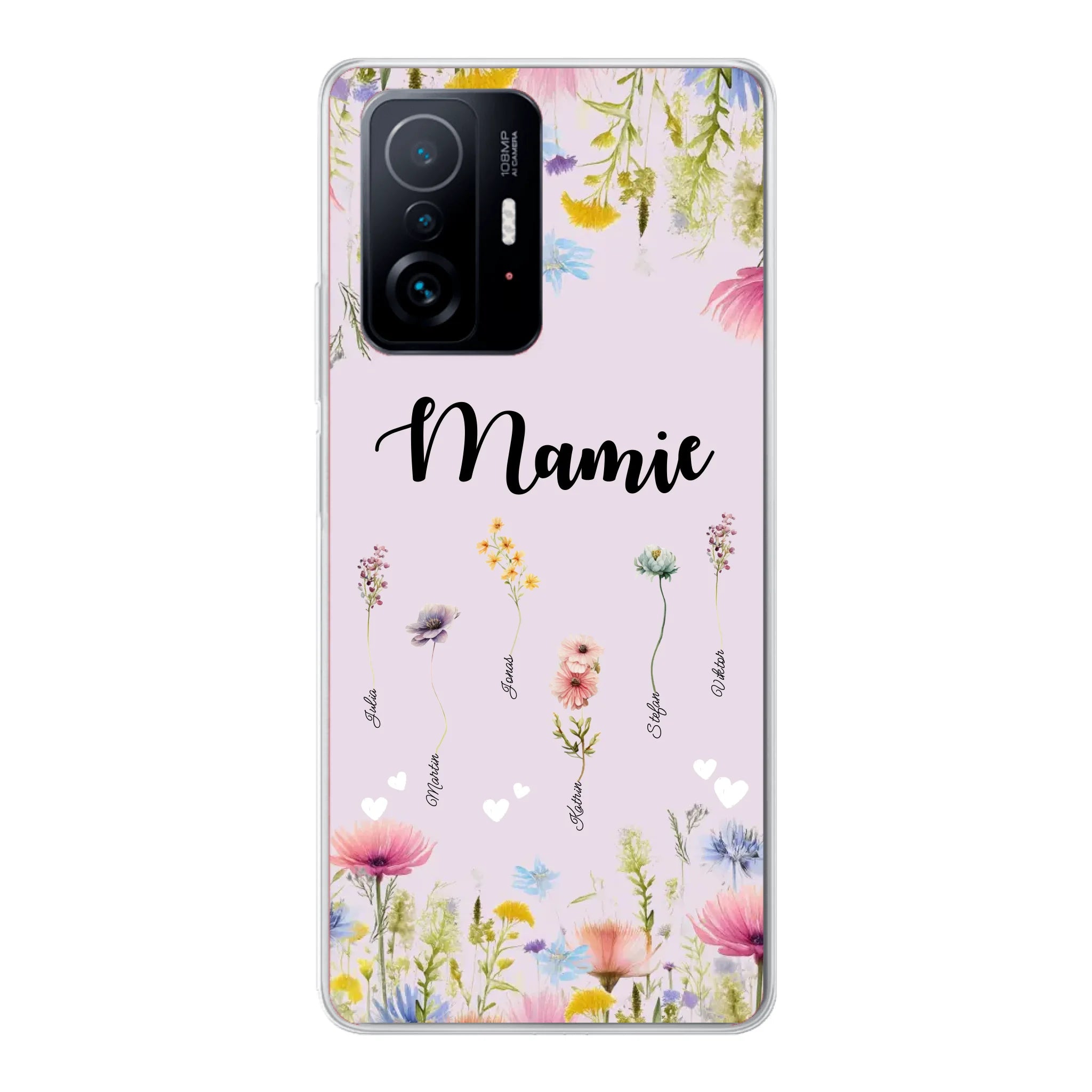 Mamie / Maman Fleur personnalisée Nom de l'enfant - Coque de téléphone personnalisable