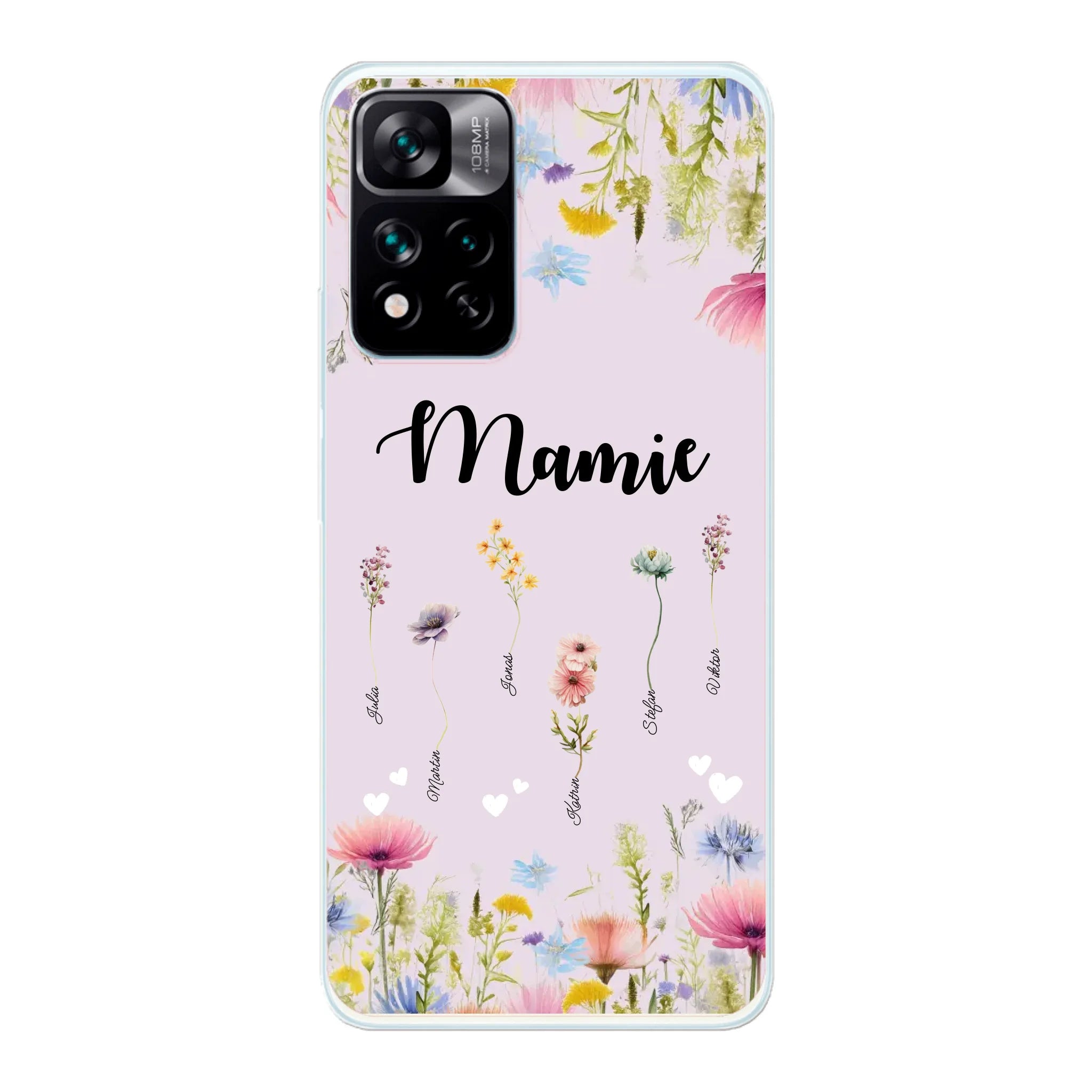 Mamie / Maman Fleur personnalisée Nom de l'enfant - Coque de téléphone personnalisable