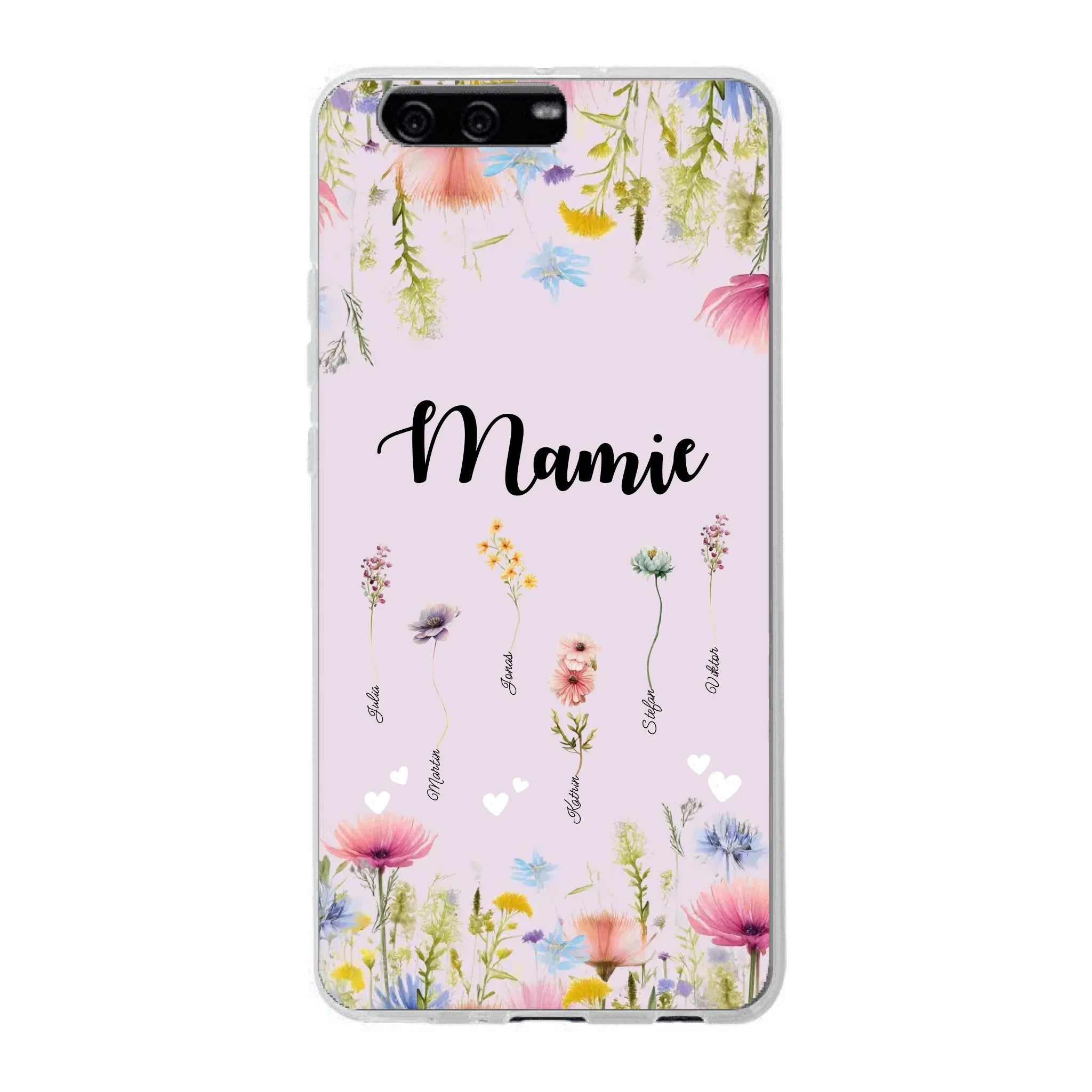 Mamie / Maman Fleur personnalisée Nom de l'enfant - Coque de téléphone personnalisable