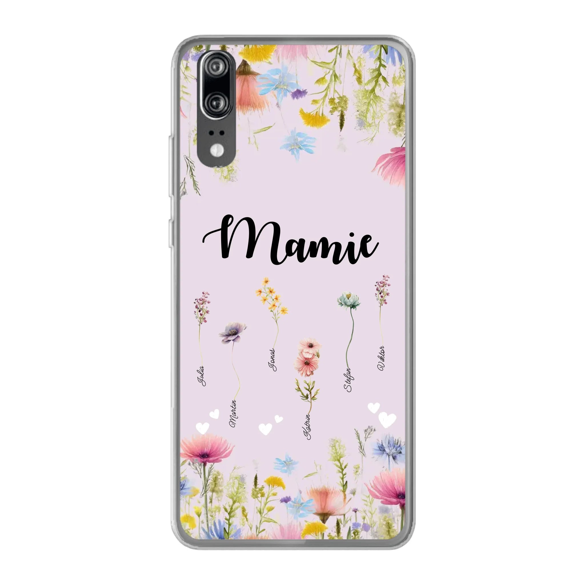 Mamie / Maman Fleur personnalisée Nom de l'enfant - Coque de téléphone personnalisable