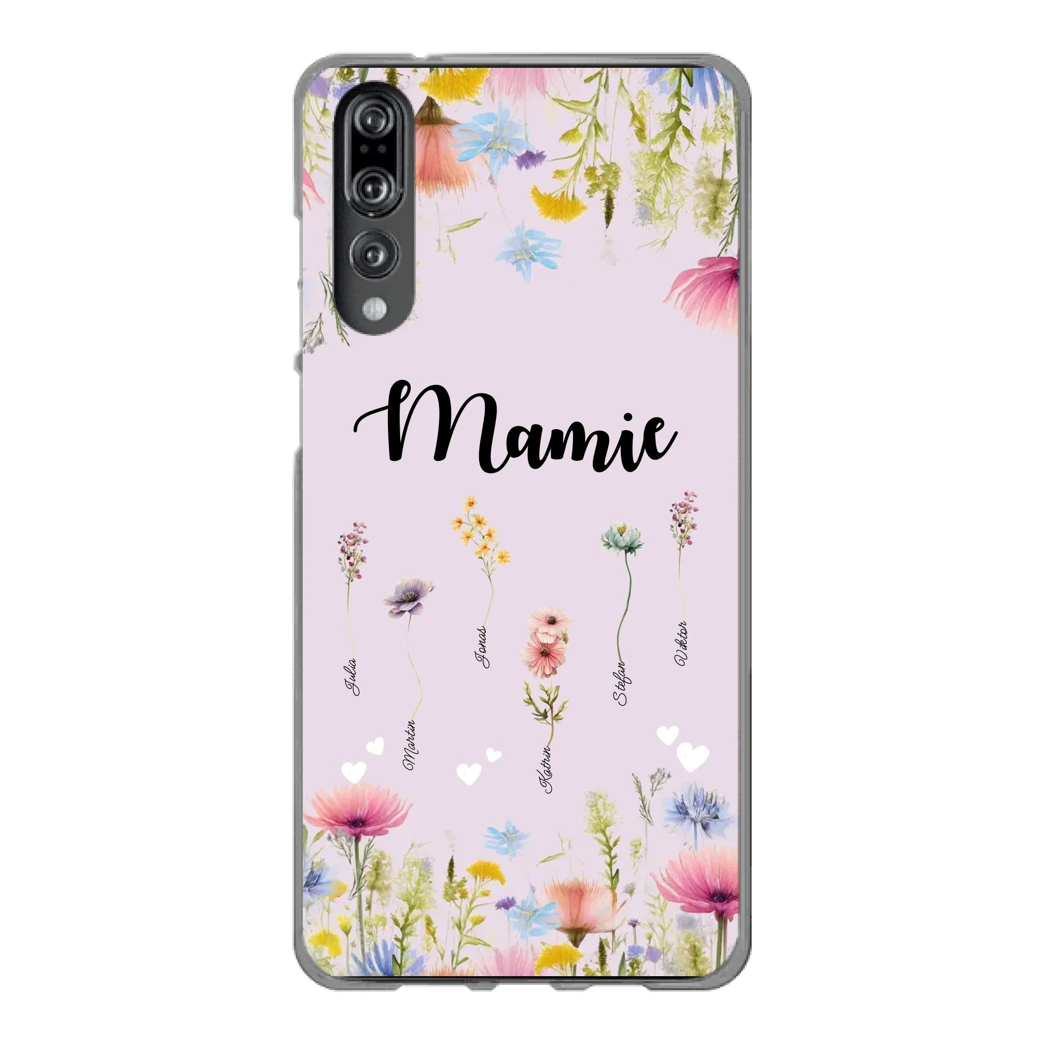 Mamie / Maman Fleur personnalisée Nom de l'enfant - Coque de téléphone personnalisable