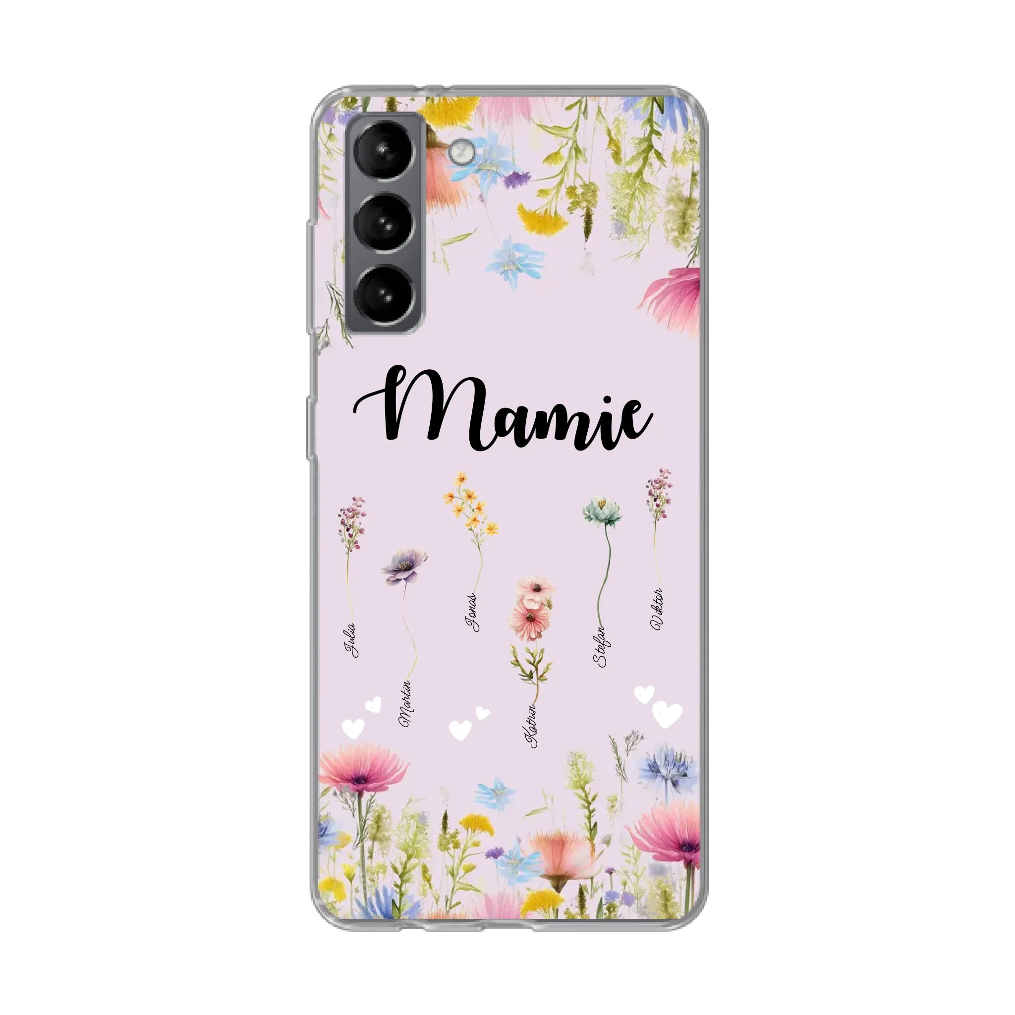 Mamie / Maman Fleur personnalisée Nom de l'enfant - Coque de téléphone personnalisable