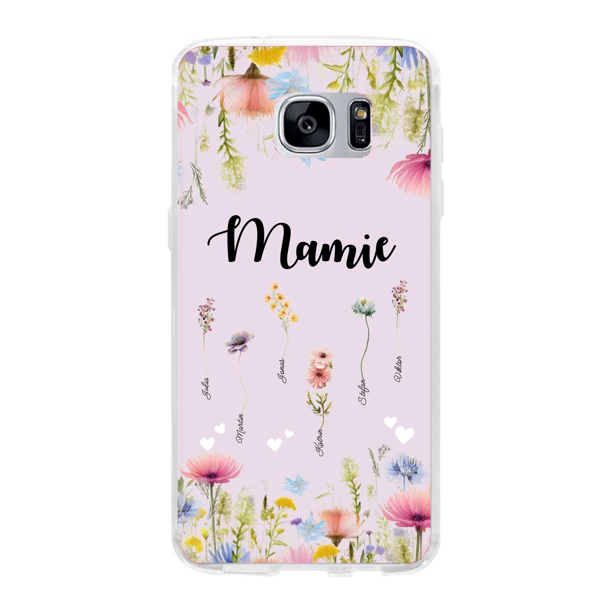 Mamie / Maman Fleur personnalisée Nom de l'enfant - Coque de téléphone personnalisable