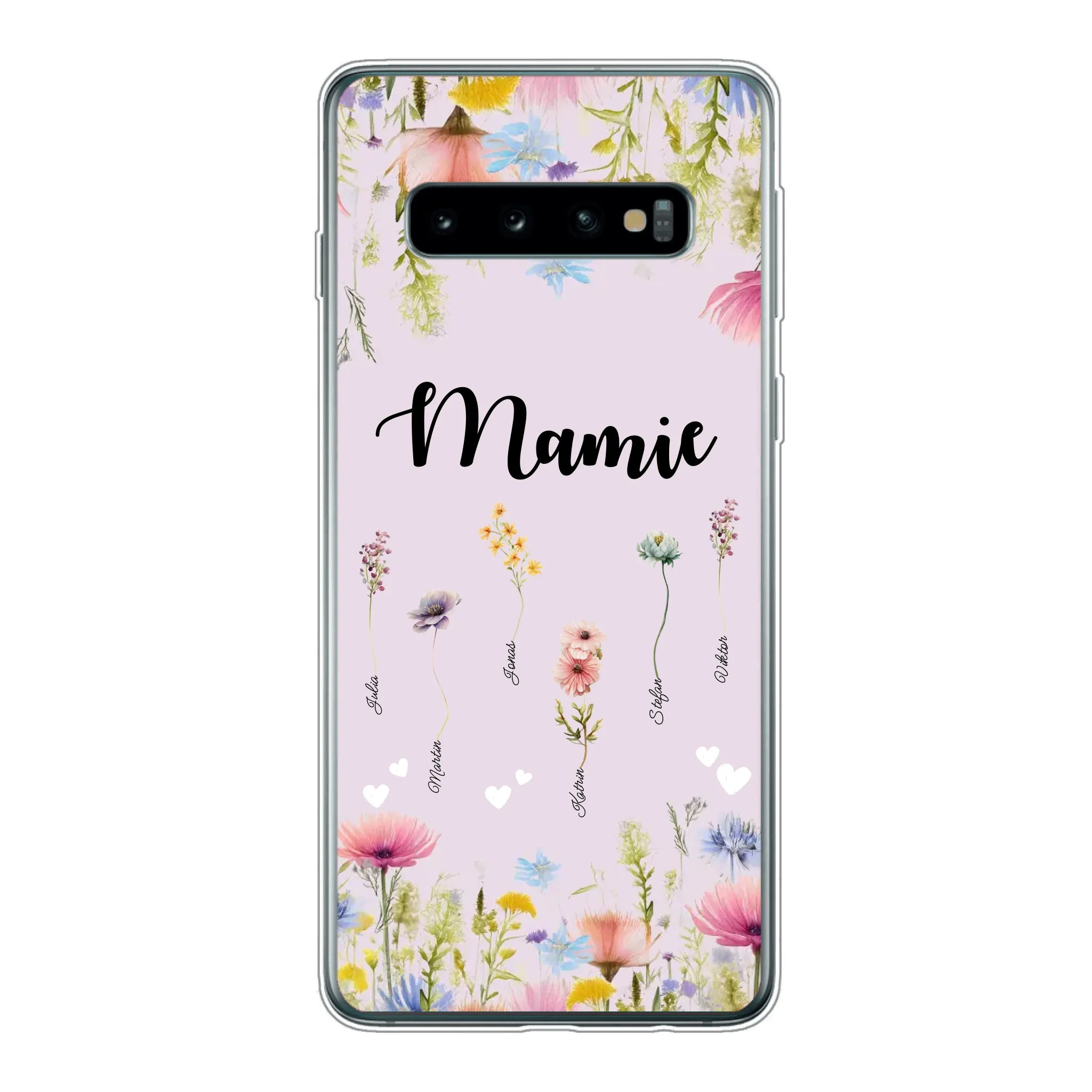 Mamie / Maman Fleur personnalisée Nom de l'enfant - Coque de téléphone personnalisable