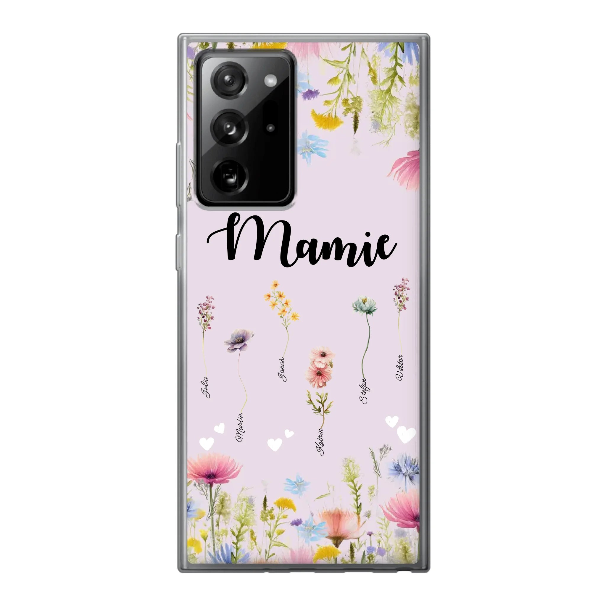 Mamie / Maman Fleur personnalisée Nom de l'enfant - Coque de téléphone personnalisable