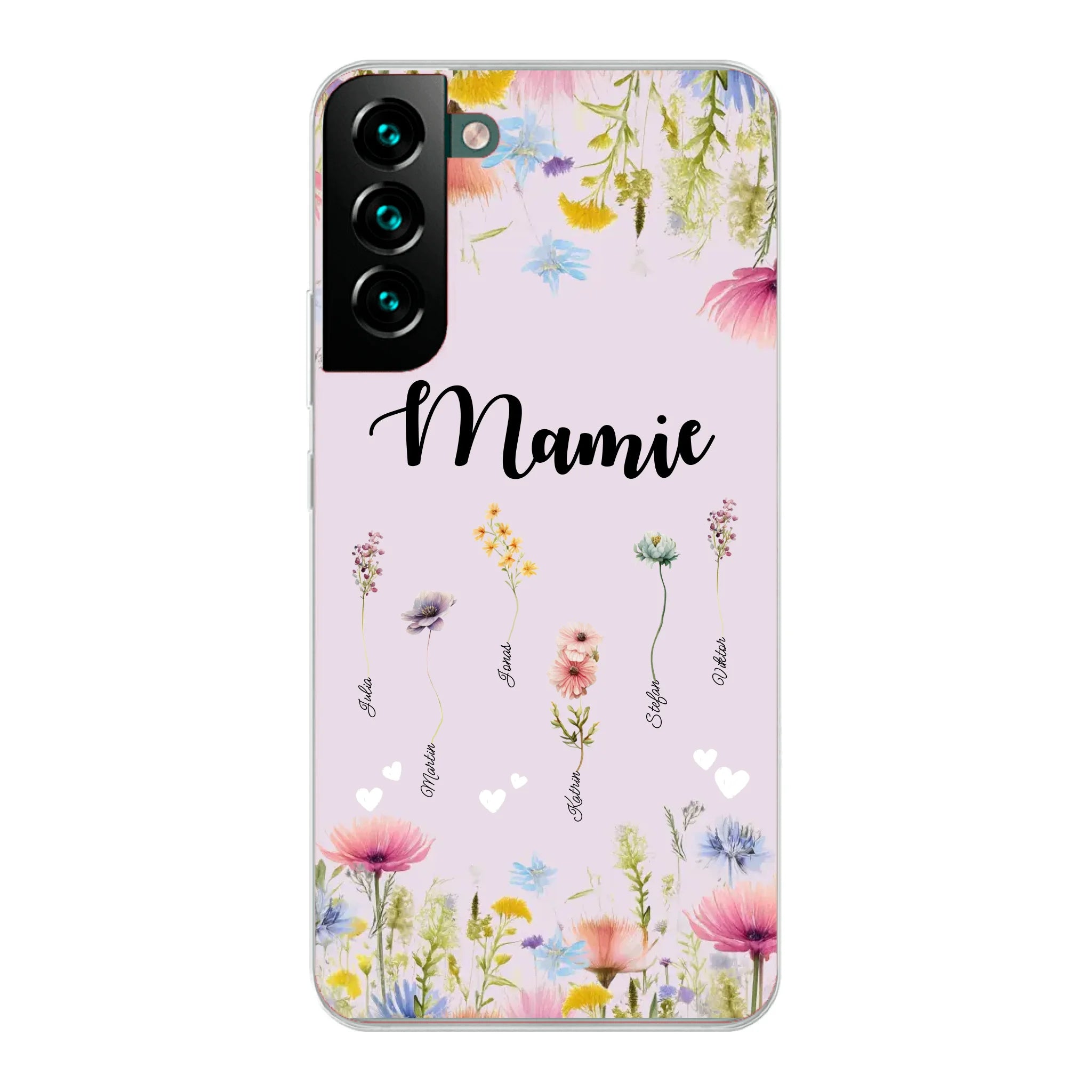 Mamie / Maman Fleur personnalisée Nom de l'enfant - Coque de téléphone personnalisable