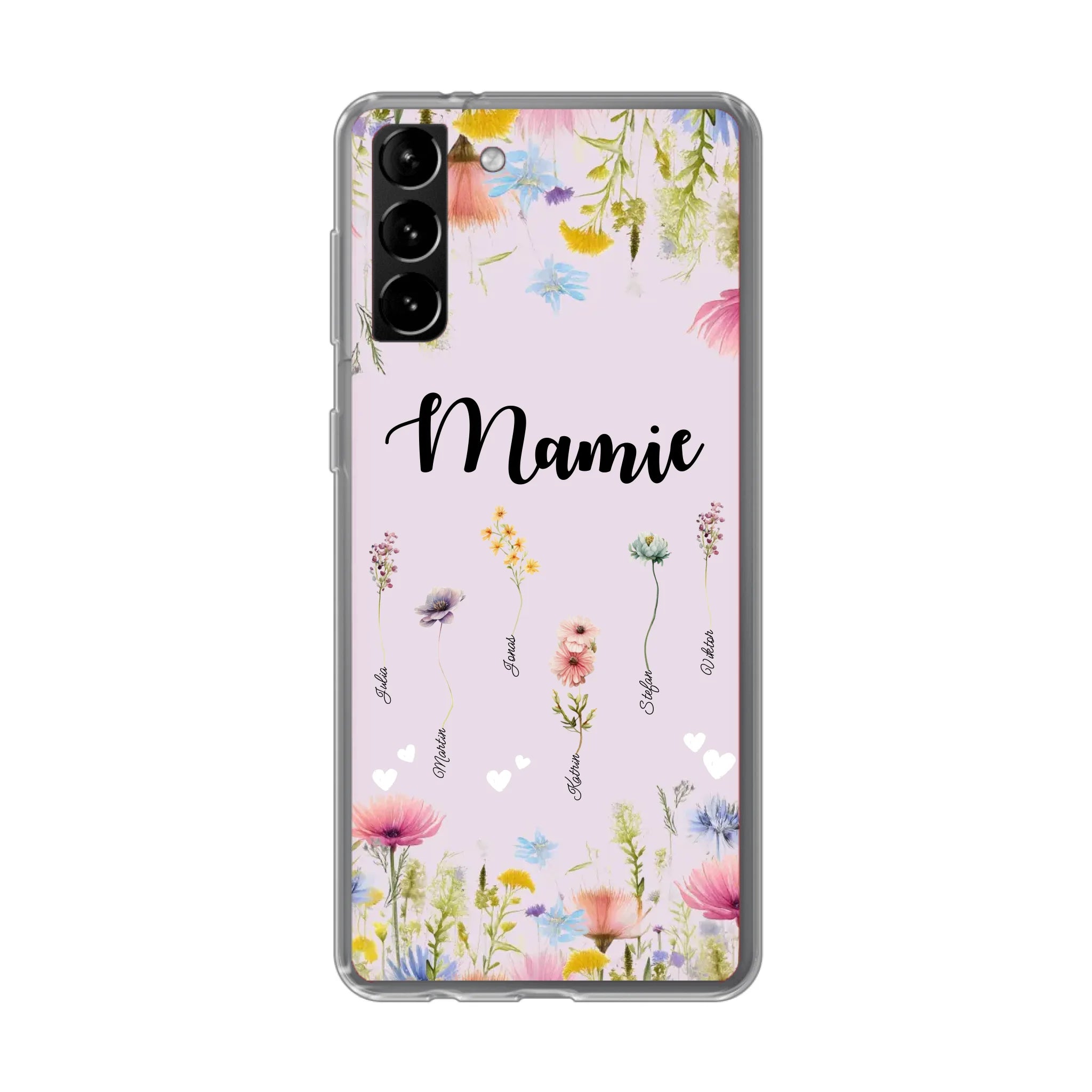 Mamie / Maman Fleur personnalisée Nom de l'enfant - Coque de téléphone personnalisable