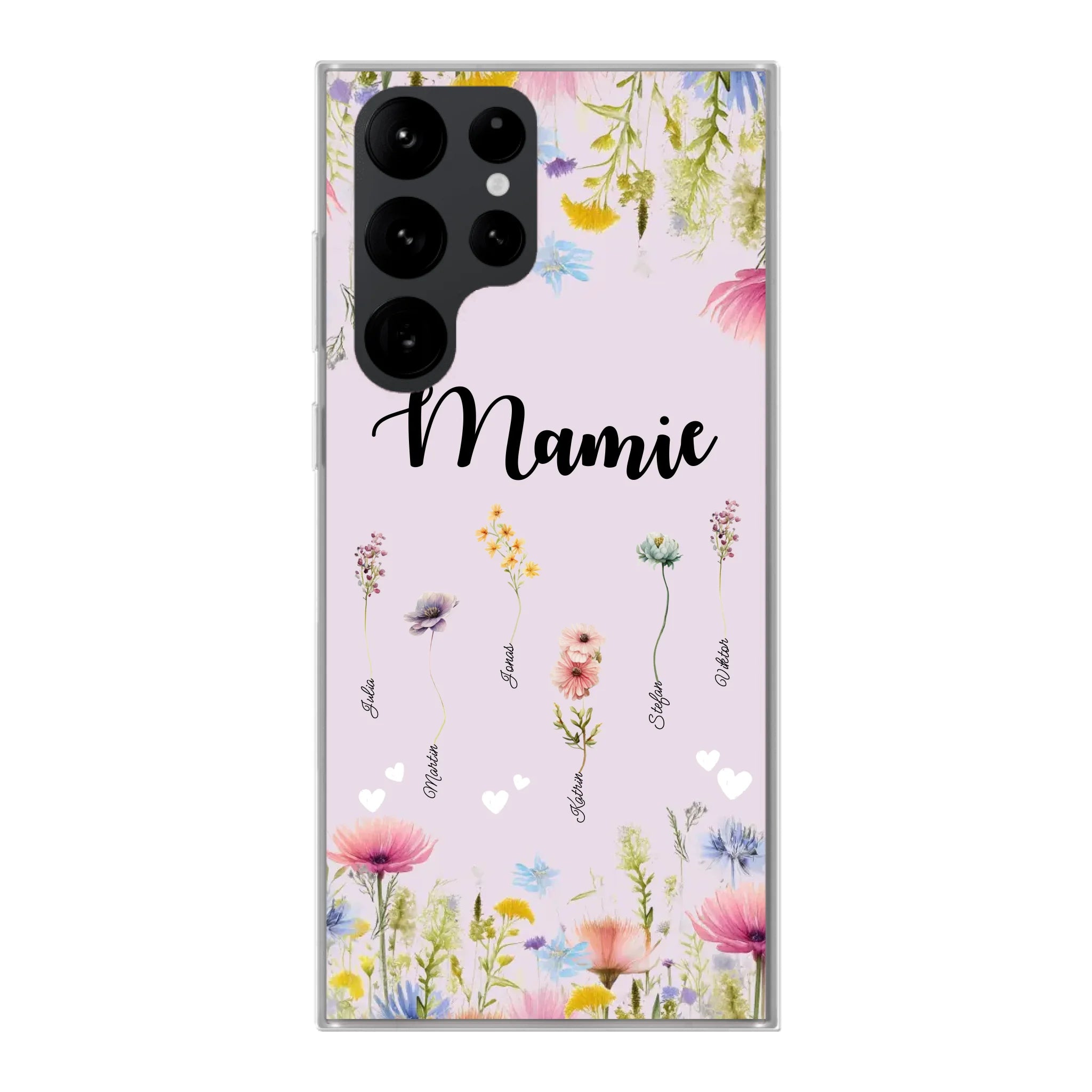 Mamie / Maman Fleur personnalisée Nom de l'enfant - Coque de téléphone personnalisable