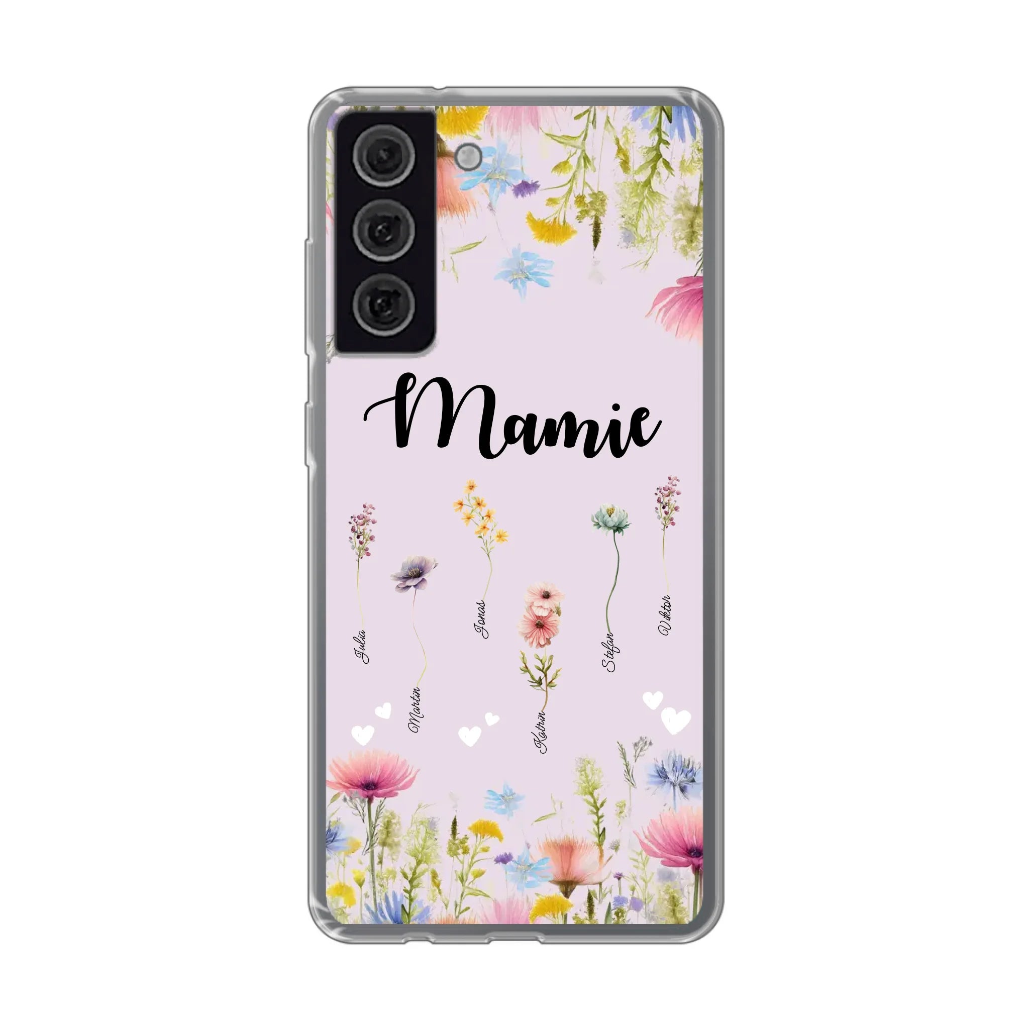 Mamie / Maman Fleur personnalisée Nom de l'enfant - Coque de téléphone personnalisable