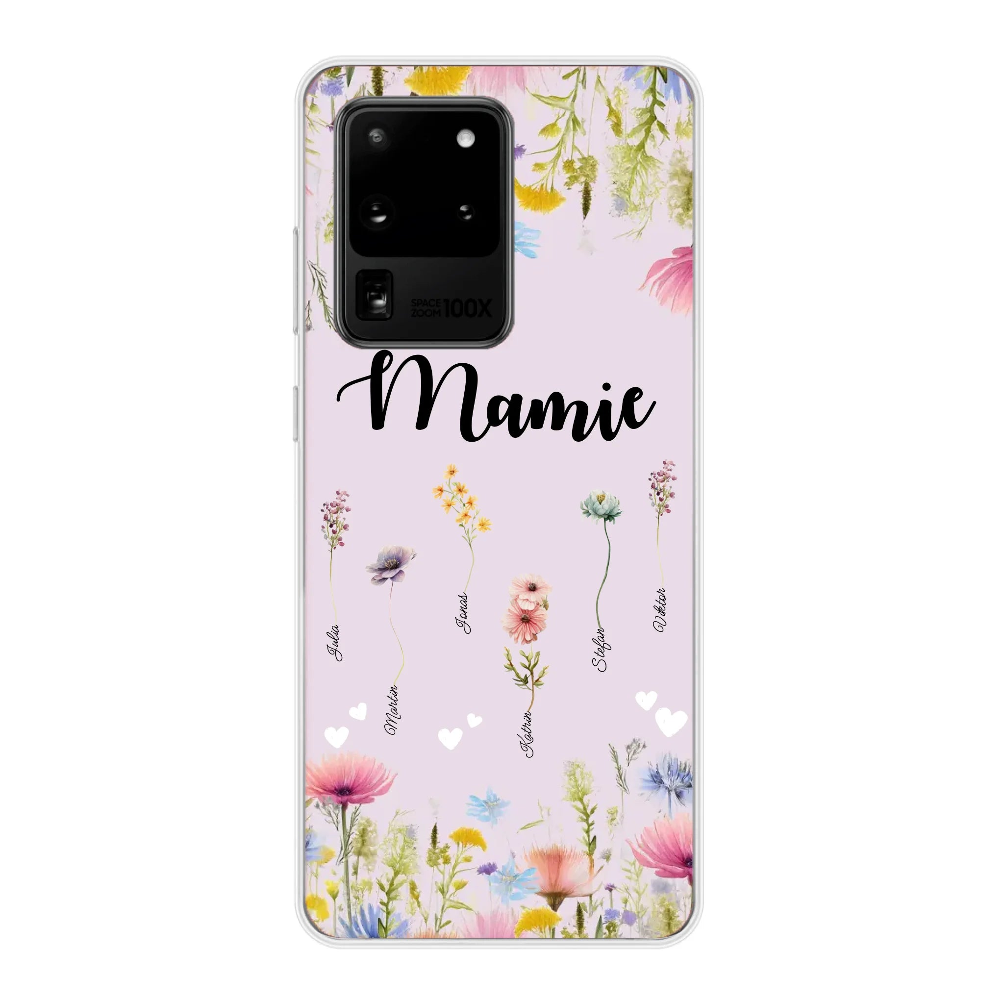 Mamie / Maman Fleur personnalisée Nom de l'enfant - Coque de téléphone personnalisable