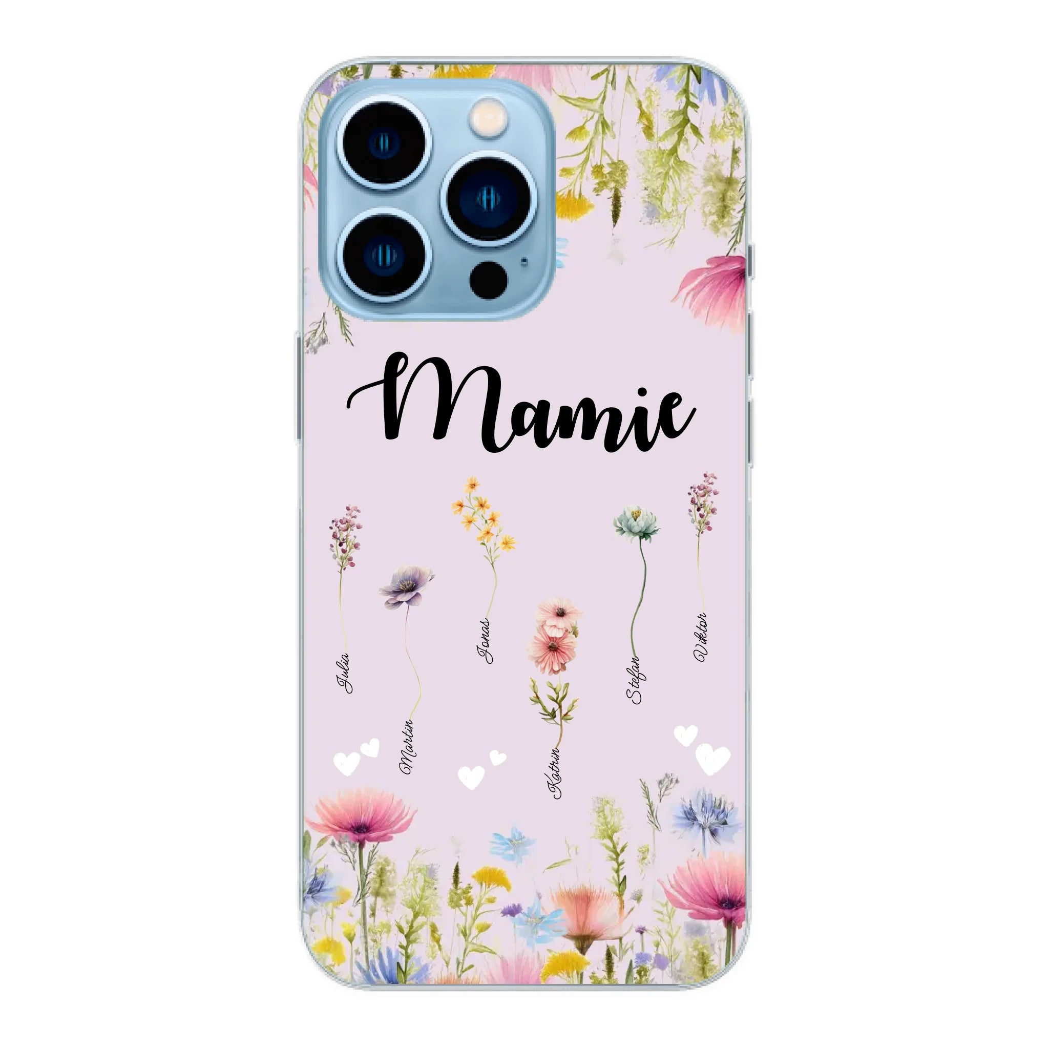 Mamie / Maman Fleur personnalisée Nom de l'enfant - Coque de téléphone personnalisable