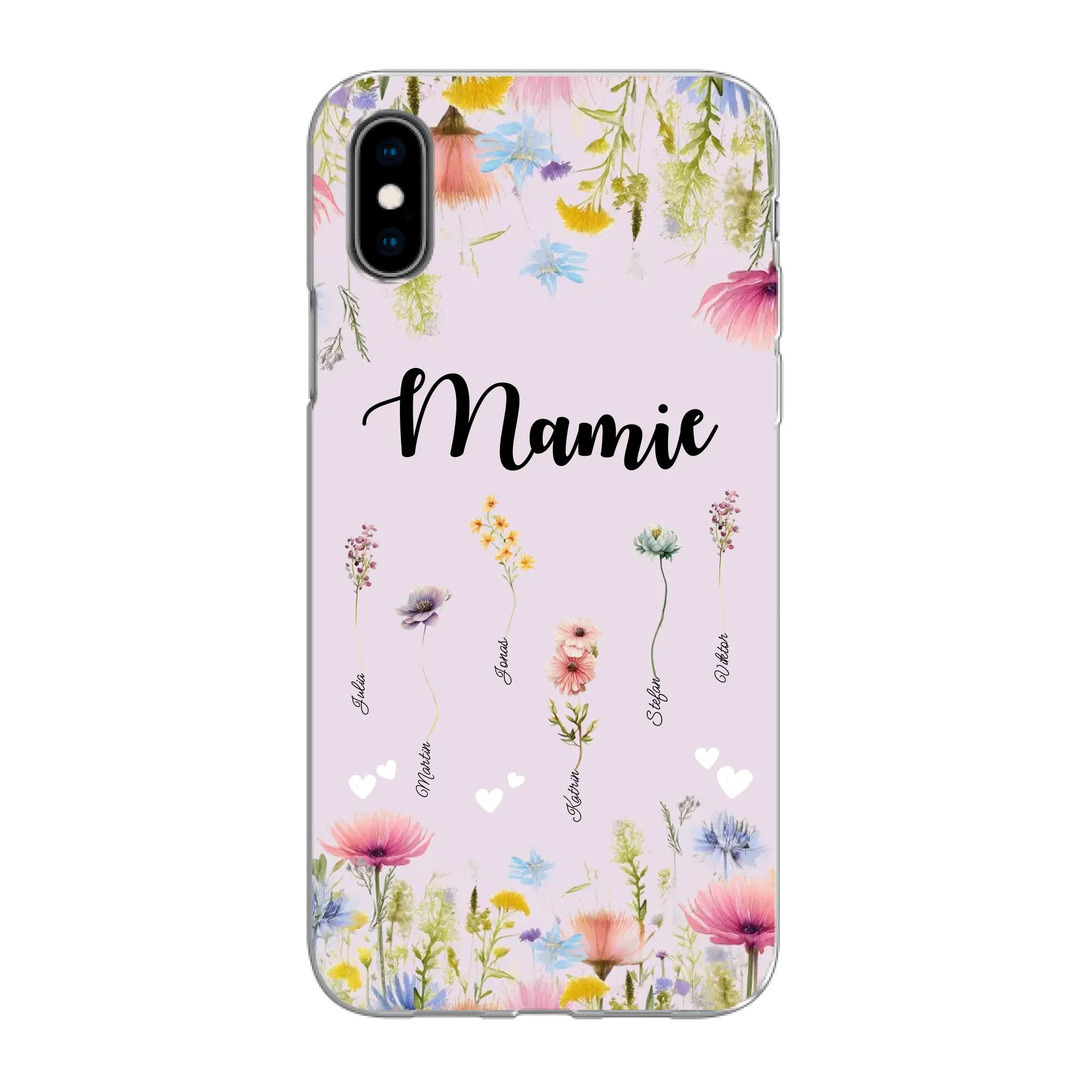 Mamie / Maman Fleur personnalisée Nom de l'enfant - Coque de téléphone personnalisable