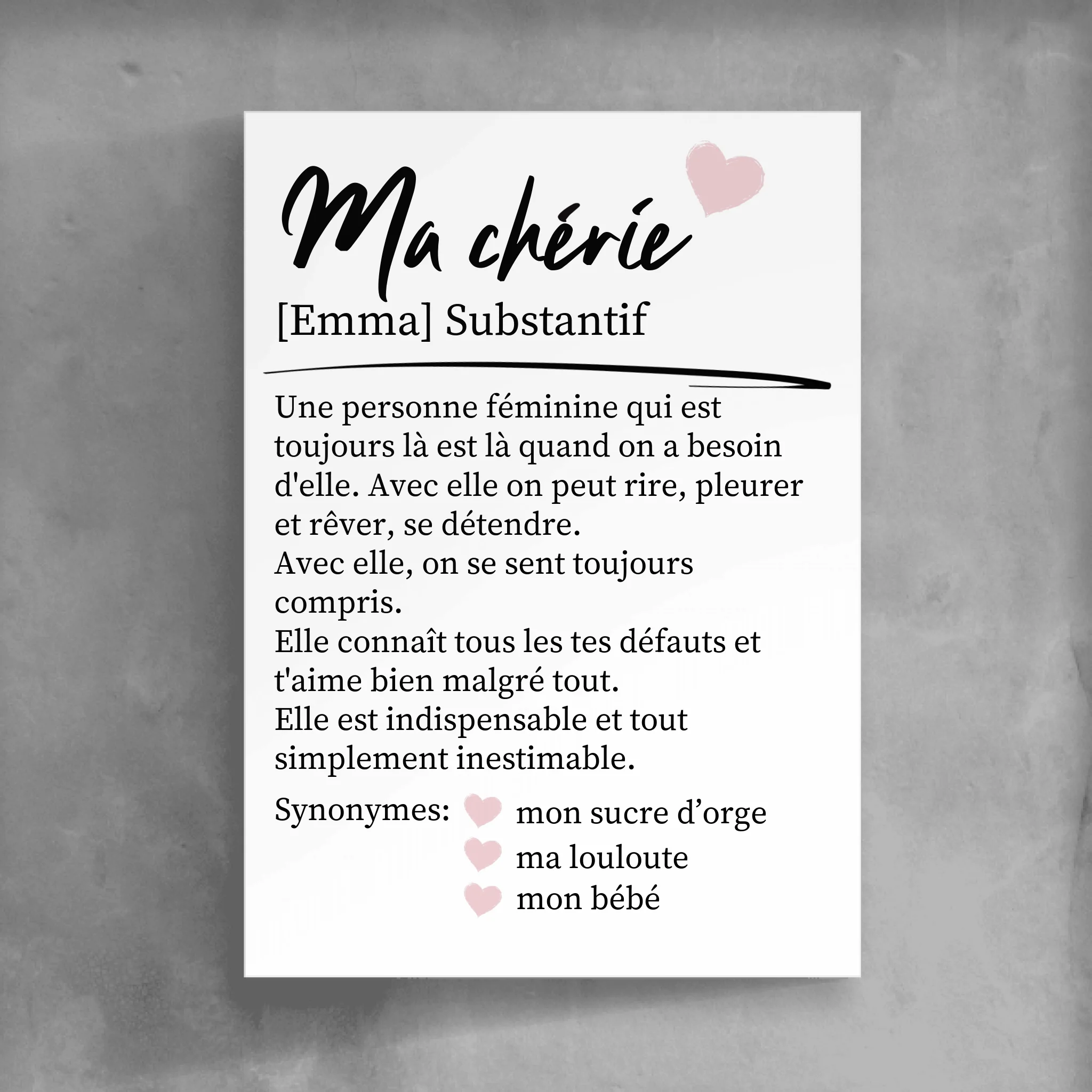 la définition de mon chéri - affiche personnalisée