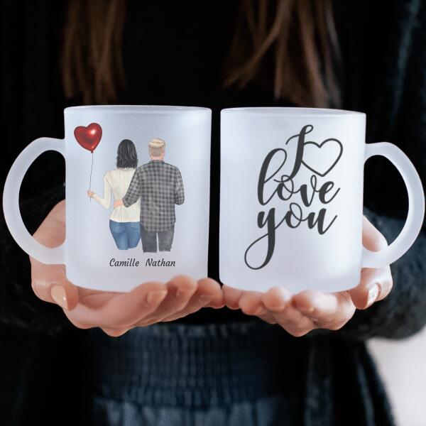 Couple avec ballon - Mug personnalisé en verre givré